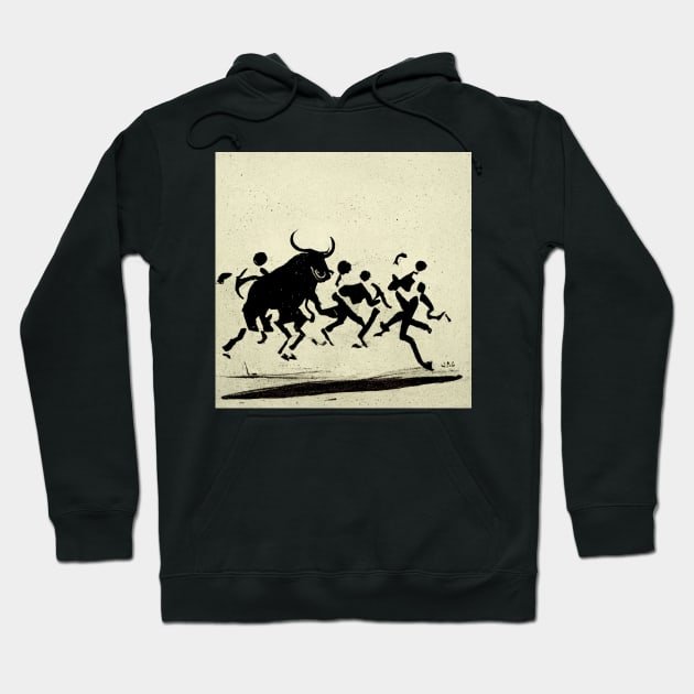 Abstract image of people running with the bulls in Spain. Hoodie by Liana Campbell